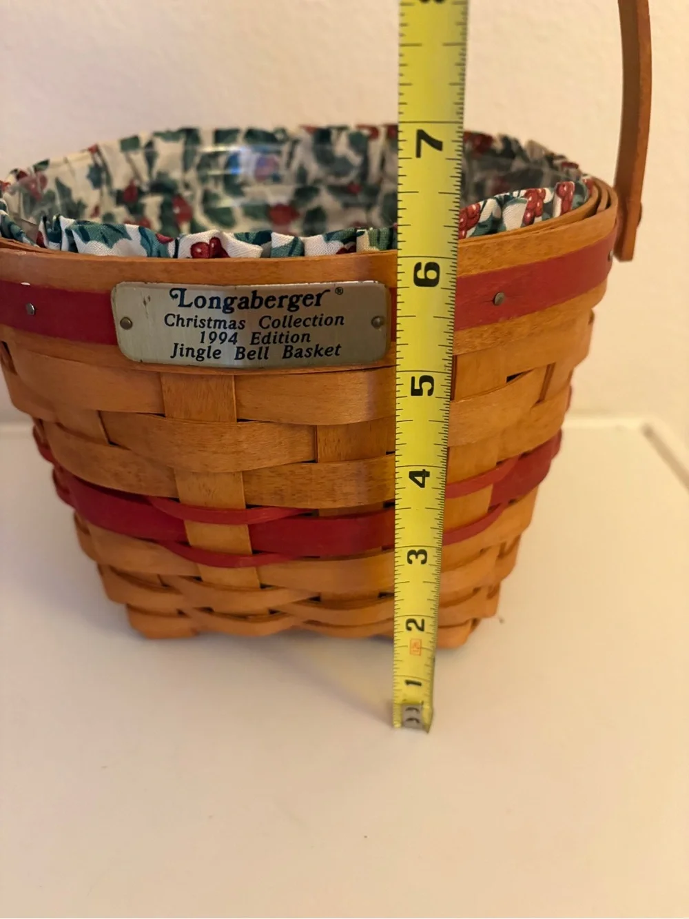 Vintage Longaberger Christmas Collection 1994 Jingle Bell Basket, Holly Berry